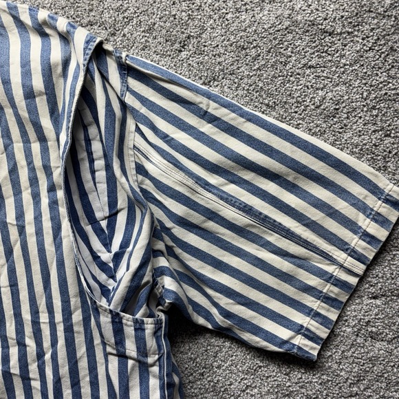 Vintage Y2K Legal Jean Denim Mens XL 1/4 Zip Shirt Striped Short Sleeve Vented - Picture 12 of 16